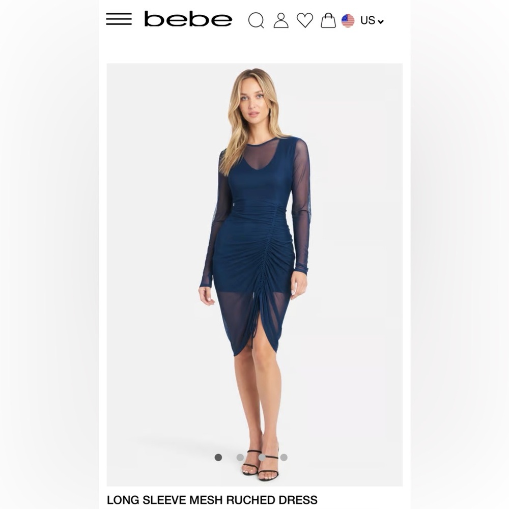 Blue mesh ruched dress